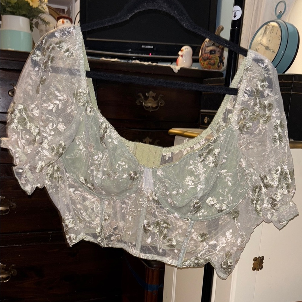 Floral see through corset Lace Crop Top
